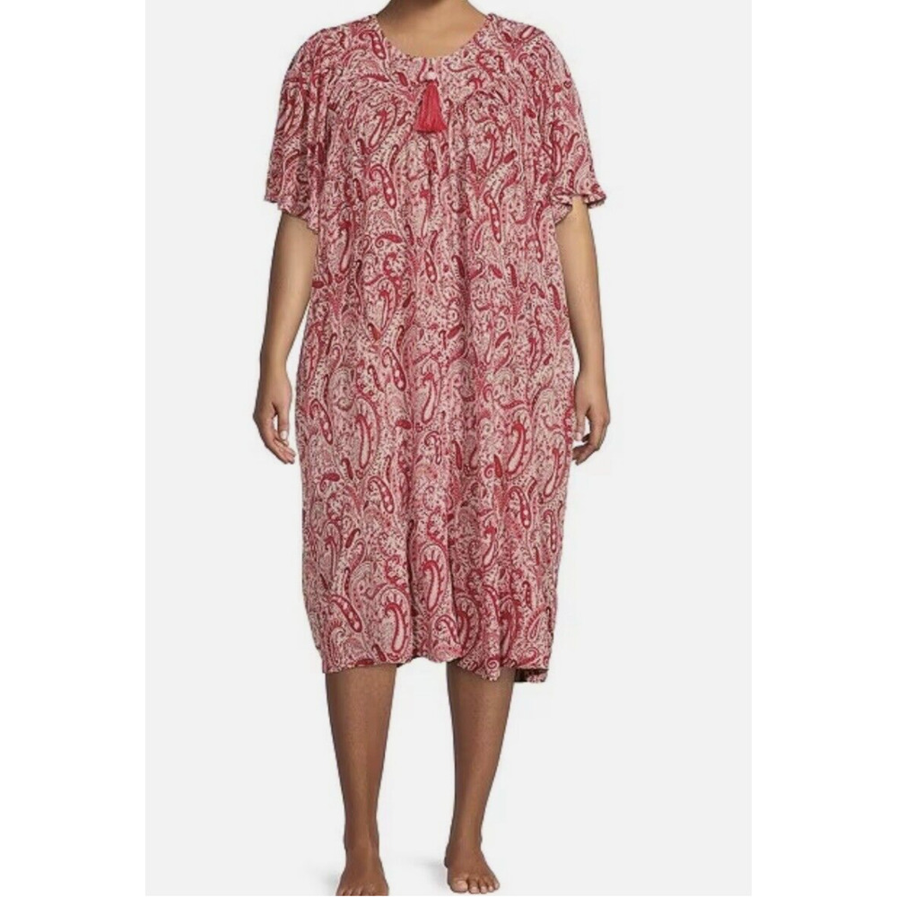 Go Softly Pink Paisley Tassel Zip Front Crinkled Patio‎ House Dress Medium